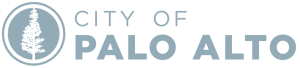 City of Palo Alto logo in light blue-gray, featuring a tall tree in a circle to the left of the bold capital text "City of Palo Alto," representing Palo Alto city’s identity.