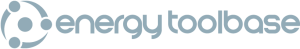 Logo for energy toolbase Demo with stylized lowercase text in light blue and a circular icon with three dots connected by curved lines on the left, designed for Client 01.