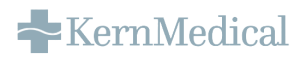 Light blue Kern Medical logo with a medical cross featuring a wavy line, followed by the words Kern Medical in a serif font on a light background.